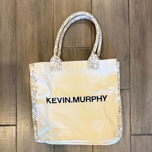 KEVIN.MURPHY Cream Canvas Tote with Blue Logo
